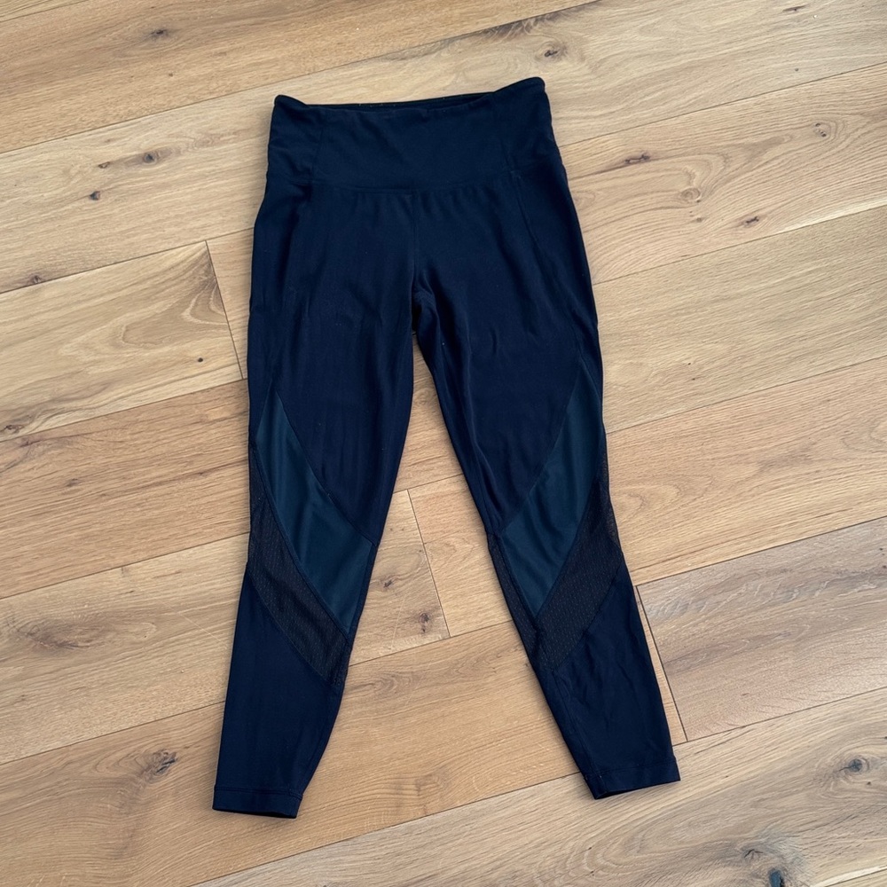 Athleta Dark Navy Leggings with Mesh Panels